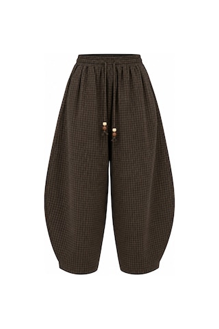 Laluvia Olive - Kahve Ekoseli Barrel Pantolon - 51473 Kahverengi