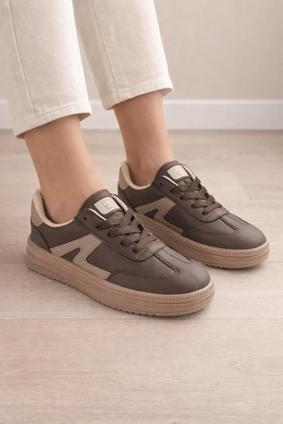 Unisex Rahat Taban Bağcıklı Sneaker Ayakkabı Kahverengi