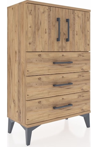 Arges Komodin Tek Raflı 3 Çekmeceli 2 Kapaklı 60x30x96 Çam-çam Çam