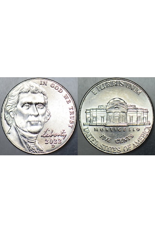 Amerika 5 Cent 2022 D Jefferson Nıckel. Çilaltı+
