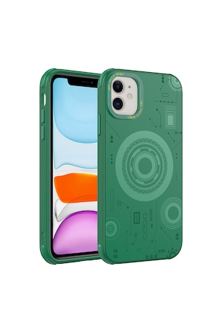 Apple Uyumlu iPhone 11 Uyumlu Zore Wireless Şarj Özellikli Desenli Hot Kılıf-koyu Yeşil Koyu Yeşil -