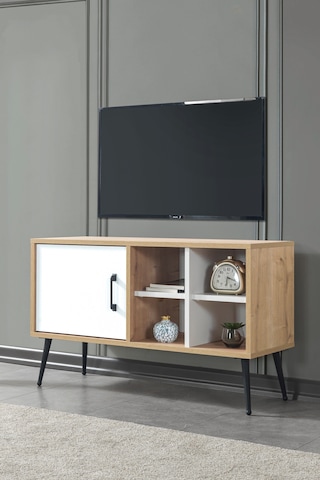 3111 Şile Metal Ayaklı Metal Kulplu 100 Cm Tv Ünitesi - Beyaz Safir Beyaz - Safir