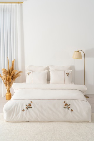 Donna Bej Nakışlı Çift Kişilik Pamuklu Nevresim Seti - 6 Parça Çeyiz Seti Bej