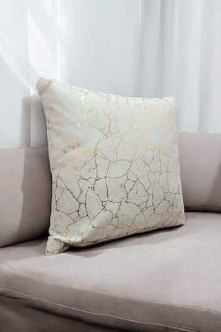 Altın Varak Desenli Dekorafit Tekli Kırlent Kılıfı 42x42 Cm Şık Ve Zarif Tasarım Krem