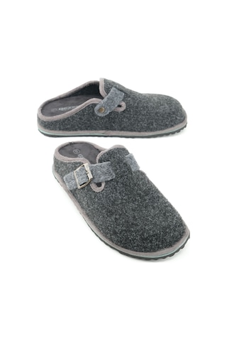 Gezer Kışlık Erkek Fashion Tokalı Ayarlanabilir Keçe Ev Bahçe Terlik Antrasit