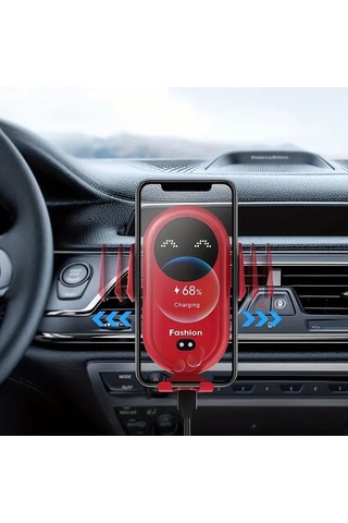 Motion003 Siyah Telefon Tutuculu Kablosuz Araç Şarj Cihazı İphone Uyumlu 16 Pro Max Samsung S24 Uyg