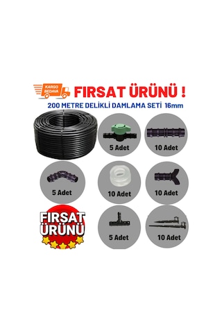 Delikli Damlama Sulama Hortumu Damlama Borusu Set 16Mm 200 Metre