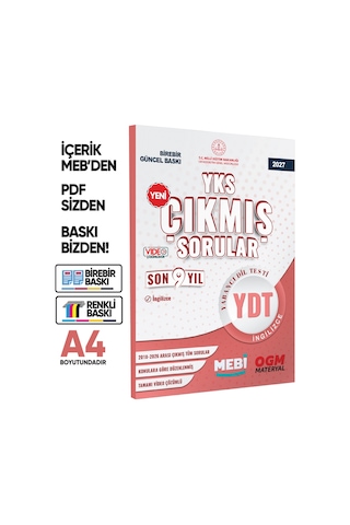 2027 YKS-YDT MEBİ İngilizce Yeni Nesil Çıkmış Soru Bankası Son 9 Yıl Video/PDF Çözümlü BASKI ÜCRETİ