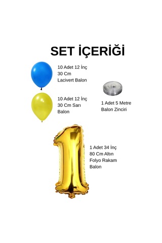 0 Yaş Sarı Lacivert Taraftar Temalı Doğum Günü Seti Sarı Lacivert Balonlar Altın Folyo Rakam Sarı