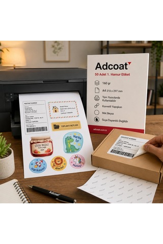 Inkjet Ve Laser Uyumlu Sticker Güçlü Yapışkanlı A4 Etiket Kağıdı Mat Yüzeyli 120gsm 50 Yaprak 10
