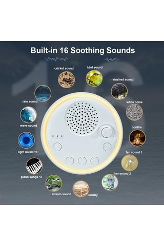 Jms Masaüstü Mini Bebek Uyku Beyaz Gürültü Makinesi Dahili Gece Lambası 16 Yatıştırıcı Sesler