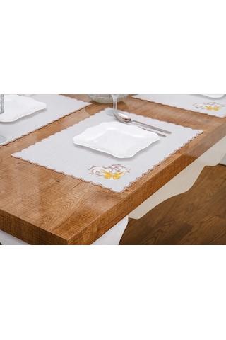 Finezza Dolce Nakışlı Keten Efekt Kumaş Krem Sarı A.Servis 33,5x45 cm 4 Ad-1395 Krem