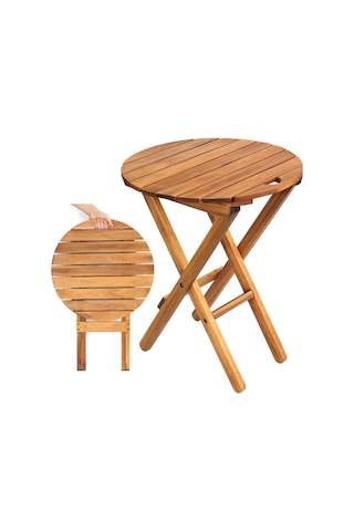 60x50x40 Cm Ahşap Katlanır Yuvarlak Kamp Masası Piknik, Bahçe Ve Balkon Kolay Taşımalı - Doğal Bambu Rengi Ahşap