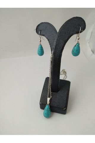 Turkuaz Firuze Taşı Kolye/Küpe Set – Doğaltaş Kolye ve Küpe Tak N11.8659