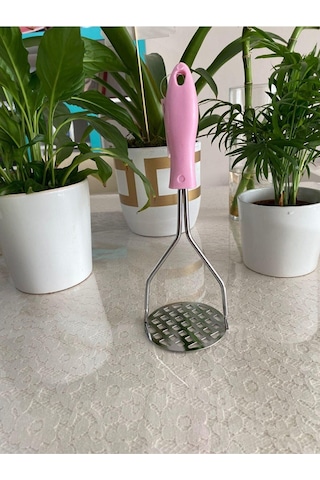 Plastik Saplı Metal Patates Ezici 27cm Pembe