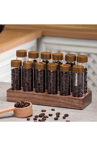 12 Adet Tek Doz Kahve Çekirdeği Depolama Tüpleri Borosilikat Kahverengi Kahverengi