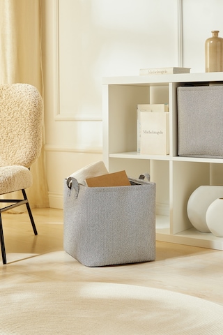 Ocean Home Textile Antrasit Renk Dokulu Kumaş Sepet 30 x 30 x 30 cm