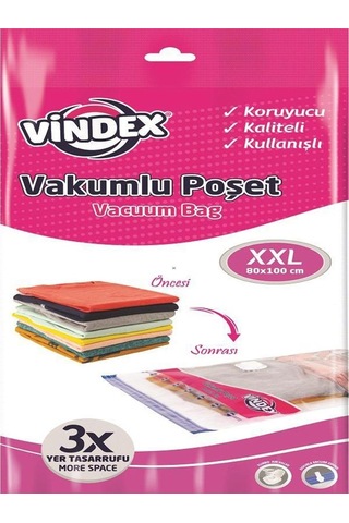 Vindex Vakumlu Giyisi Yastık Yorgan Saklama Torbası Poşeti Hurç - Xx Large - 80x100 Cm. - 10 Paket 140l