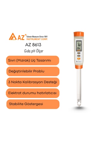 Az 8613 Gıda Ph Ölçer Değiştirilebilir Problu İnce Uçlu 0