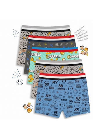 Orivra 5'li Erkek Çocuk Boxer Seti Esnek Desenli Pamuklu İç Çamaşırı Paketi Çok Renkli
