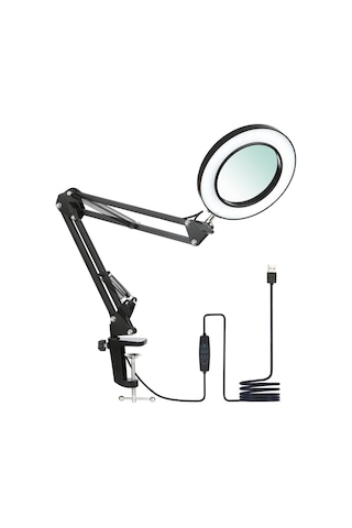8x Büyüteçli Led 360 Derece Ayarlanabilir Masa Lambası 3 Renk Modlu Metal Esnek Kelepçeli