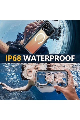 Apple Uyumlu iPhone 17 Pro Max İle Uyumlu Kılıf Su Geçirmez 360 Derece Koruma Waterproof Telefon Kılıfı Siyah