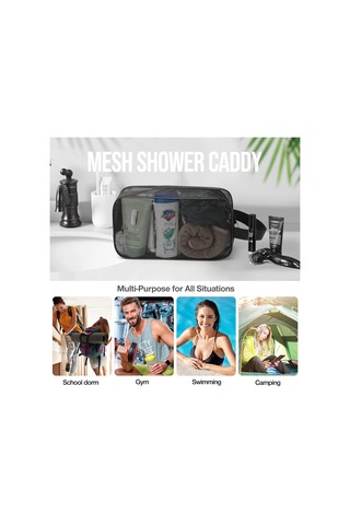 Folinda Siyah Mesh Materyal Lüx Banyo Malzemeleri Taşıma Çantası - Tek Askılı Tasarım Siyah