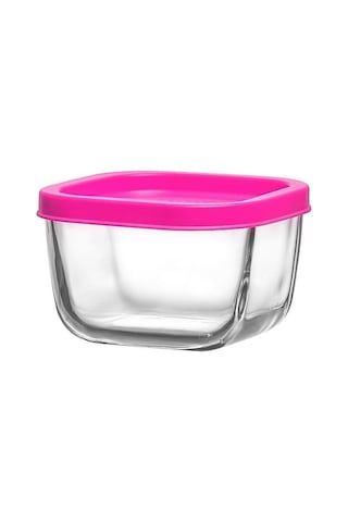 LAV Cube Cam Saklama Kabı 4'lü Küçük Boy 270 ml Kare Pembe Plastik Kapaklı (Kahvaltılık )