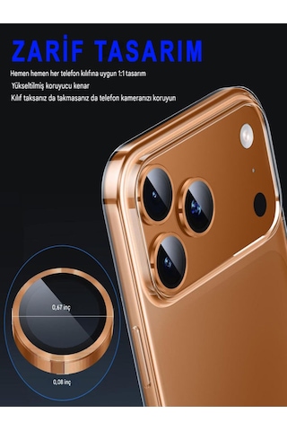 İphone 17 Pro / 17 Pro Max Uyumlu Safir Lens Çizilmez Dayanıklı Kamera Koruyucu