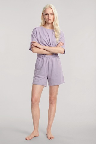 Akbeniz Kısa Kollu Şortlu Pijama Takımı Lila