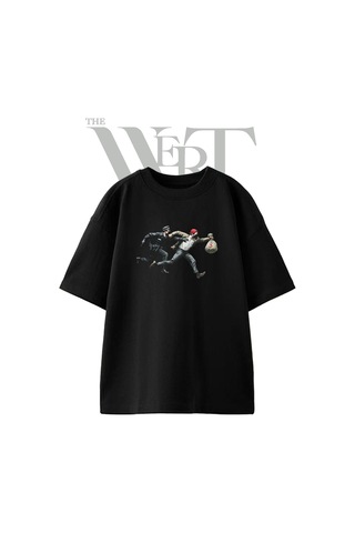 Thewert Banksy Polis Hirsiz Tasarım Baskılı Ünisex Siyah Oversize T-shirt