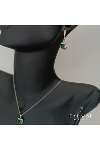 Zümrüt Kare Taşlı Kolye&küpe Set - Gümüş Gümüş