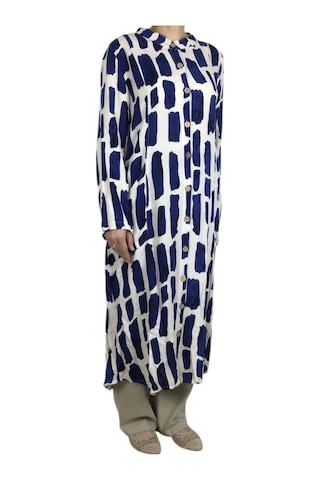 Kadın Önden Düğmeli Cepli Uzun Tunik Gömlek Lacivert