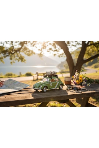 Klasik Işıklı Sesli Metal Araba - Yeşil Valizli Retro Beetle Çok Renkli