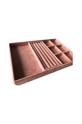 Yerli Üretim Lizbon Model Süet Kaplama Pembe Renk Mix Çekmece Içi Taki Düzenleyicisi Pembe