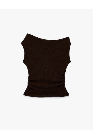 Koton 26yy59000016 Kahverengi Kadın Kolsuz T-shirt 6sak10006ek Kahverengi