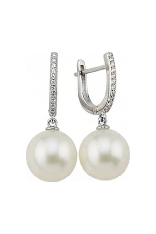 Beyaz Doğal İnci Taşlı Küpe 8 Mm Beyaz