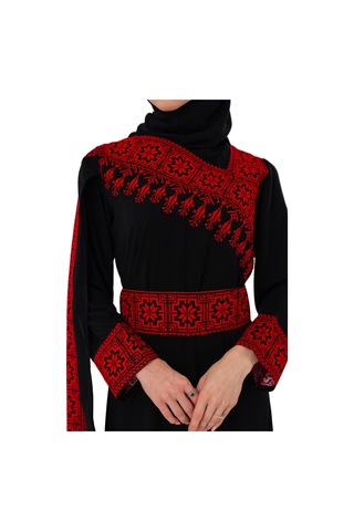 Zaytoon Eğimli Omuz Uzun Ve Açık Kollu Filistin Nakışlı Elbise M-3xl C100050 Siyah