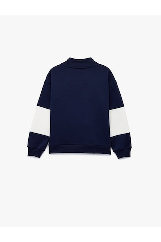 Koton Uzun Kollu Yarım Fermuarlı Dik Yaka Nakışlı Oversize Sweatshirt Lacivert 6wkg10440ak Lacivert
