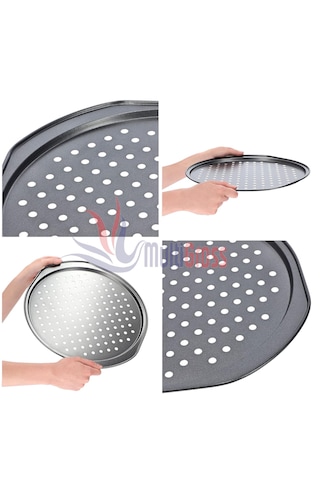 Kulplu Delikli Pizza Tepsisi Lahmacun Pide Tepsisi 31 Cm Gri