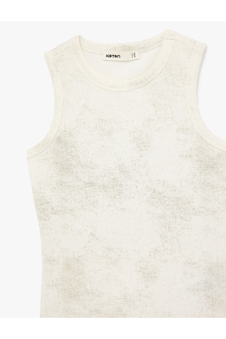 Koton Simli Soyut Baskılı Bisiklet Yaka Slim Fit Kolsuz Bluz Altın Çizgili 6sak10002uk Altın Çizgili