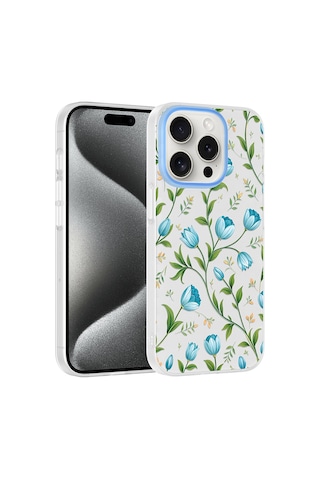 Apple iPhone Uyumlu 14 Pro Max Kılıf Kamera Korumalı Desenli Zore Klip Kapak - Mavi Lale -