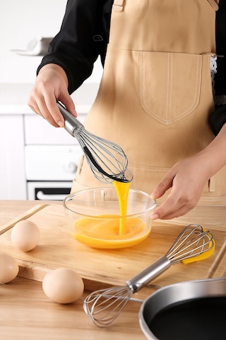 Silikonlu Paslanmaz Çelik Tel Çırpıcı Yumurtalık Sos Krema Karıştırıcı 35 Cm Çelik