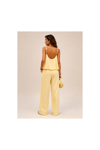 Ruby Plus Gold Ayarlanabilir Askılı Bluz Beli Lastikli Bol Paça Pantolon Tencel Takım Sarı