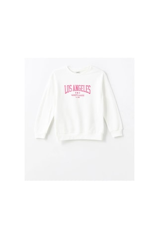 LC Waikiki Beyaz Bisiklet Yaka Kız Çocuk Sweatshirt