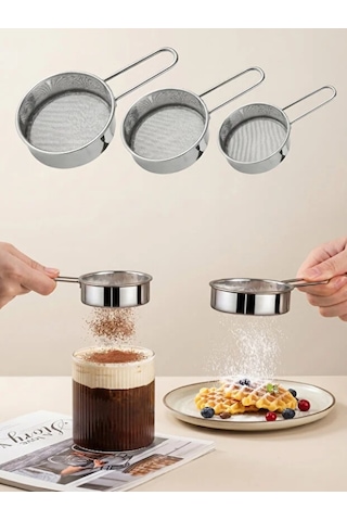 Mucit Home Kakao Pudra Şeker Eleme Süzgeç Seti Tramisu Süsleme Kakao Süzgeçi İnce Delikli Gri