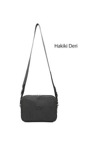 Gönderi R Gri Hakiki Deri Hasır Örgü Uzun Askılı Omuz Çantası Gri