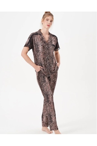 İkikareshop Pjs 29068 Kadın Kısa Kollu Düğmeli Pijama Takım Çok Renkli