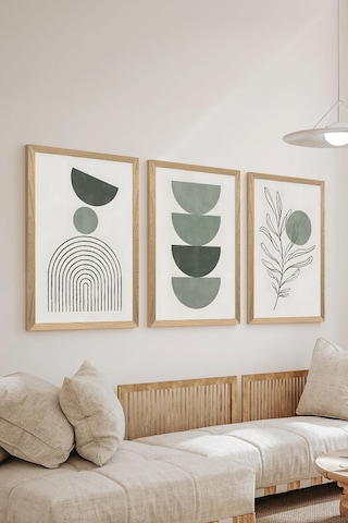 3 Parça Ahşap Çerçeve Görünümlü Mdf Poster Tablo Seti - Set 55 - Mdf3dsohoset55