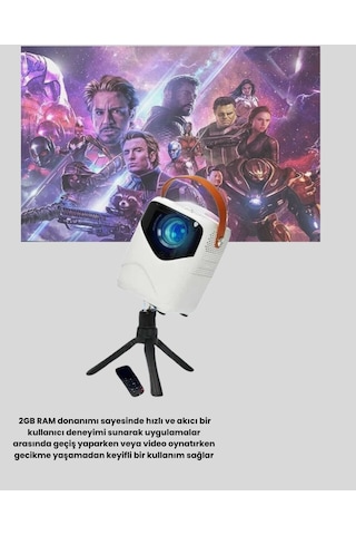 Taşınabilir 1080p Hd Akıllı Projektör - 64gb Dahili Hafıza 2gb Ram Uzaktan Kumandalı